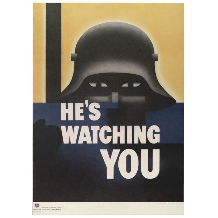 This view shows the front of the WW2 'He's Watching You' Framed Print.