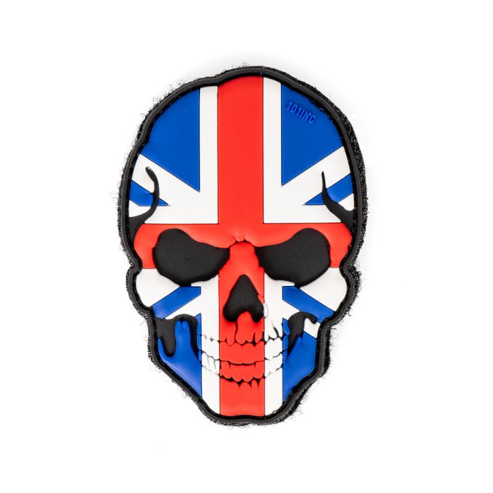 This view shows the front of the Hook & Loop Skull Patch - British Flag.