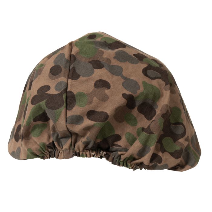 This view shows the front of the Original Austrian M75 Reversible Pea Dot Helmet Cover.