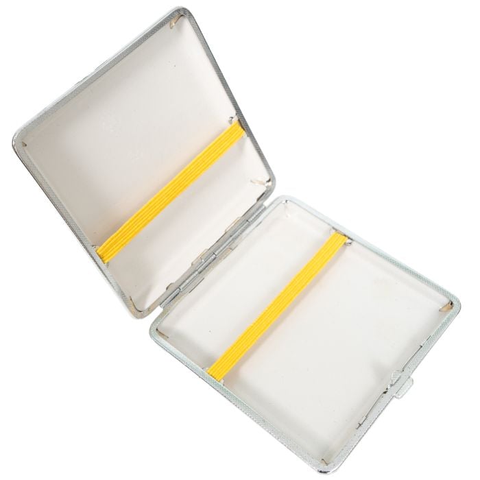 An open view of a Vintage Metal Cigarette Case Holder.