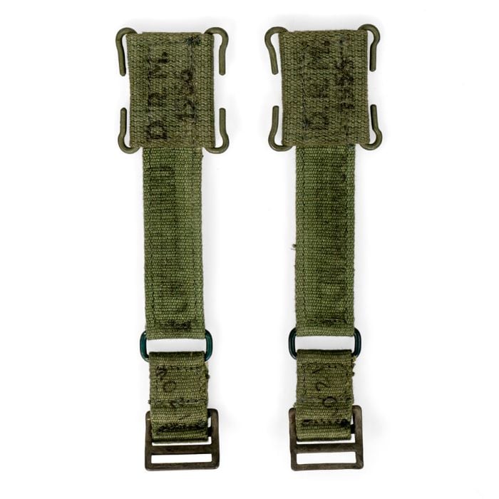 An image taken from above looking down at the Original British Army 44 Pattern Webbing Belt Brace Attachment Pair