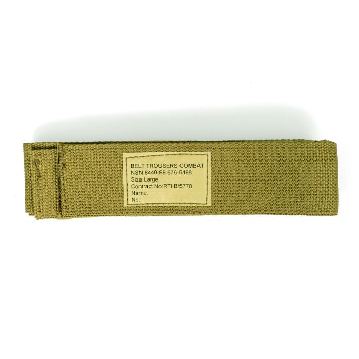 This view shows the front of the Original British Army PCS Nylon Belt with Hook & Loop Closure - Olive.