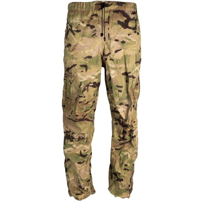 Front view of a pair of Original British Army Lightweight Waterproof Overtrousers – MTP Camo