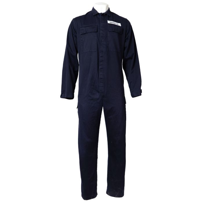 This view shows the front of the overalls.