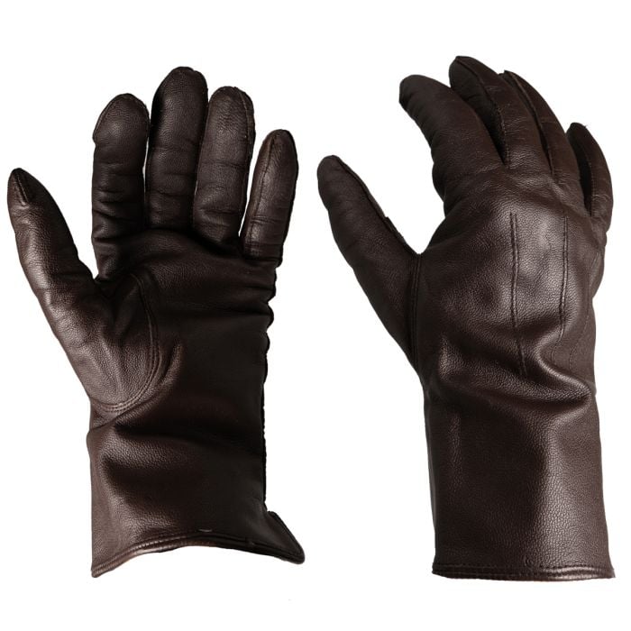 Shows both Dutch Army Leather Gloves, front and back, when in hand model.