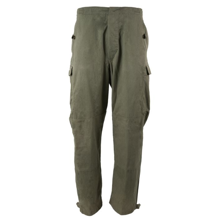 This view shows the front of the Original East German NVA DDR Combat Field Trousers - Olive Drab.