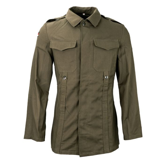 Image shows the front of the Original German Old Style Moleskin Field Jacket in an Olive Drab colour.