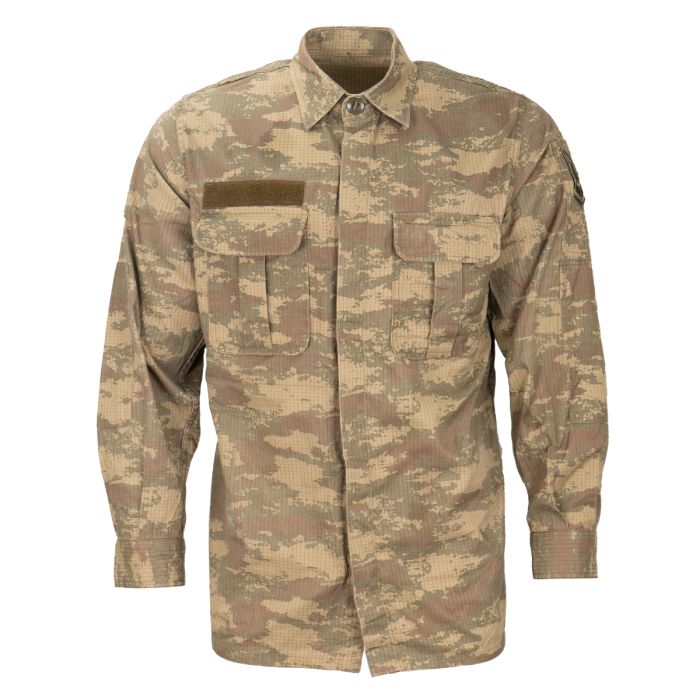 This view shows the front of the Original Turkish Army Camo Field Shirt.