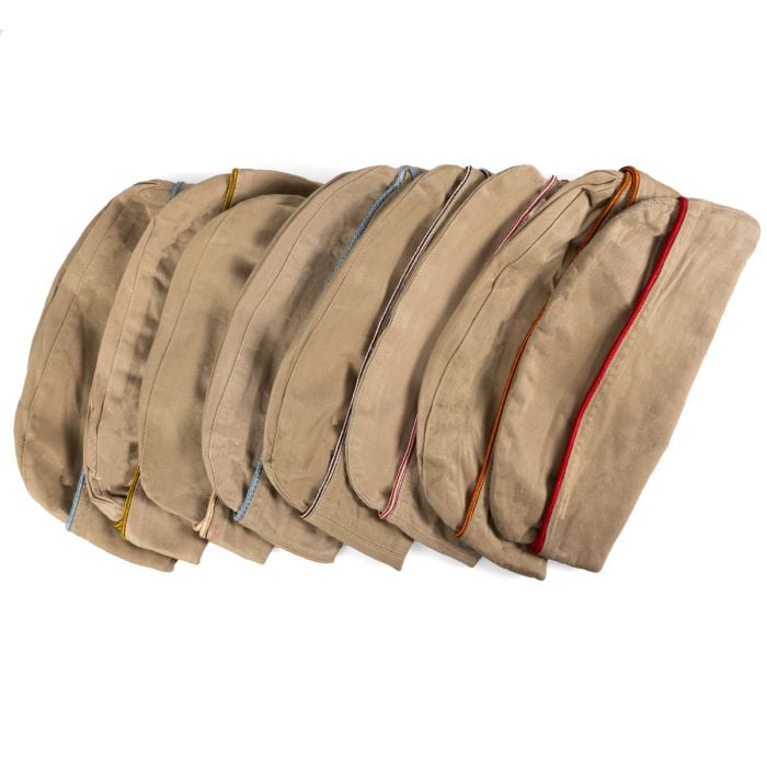 This view shows the Original WW2 Era US Army Overseas Khaki Garrison Caps - 53cm.