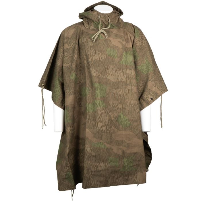 Front view of a WW2-Inspired Reversible Poncho - Dull Splinter Camo, on a mannequin.