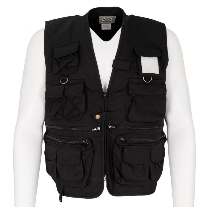 This view shows the front of the Rothco Uncle Milty Vest - Black.