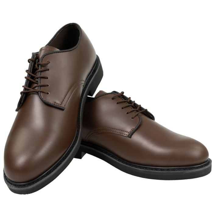 This view shows the front of the Rothco Uniform Oxford Dress Shoe - Brown.