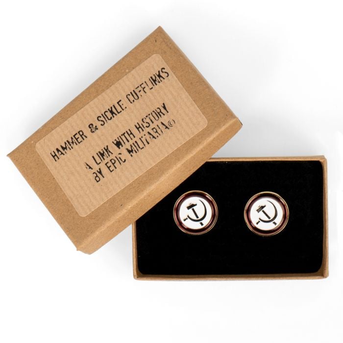 This view shows the front of the Russian Hammer and Sickle Cufflinks