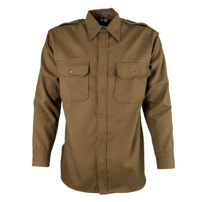 This view shows the front of the US Officer M37 Mustard Wool Shirt.