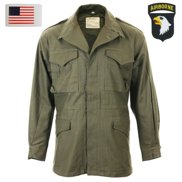 This view shows the front of the US M43 101st US Airborne Tunic with Armband - 40 inch.