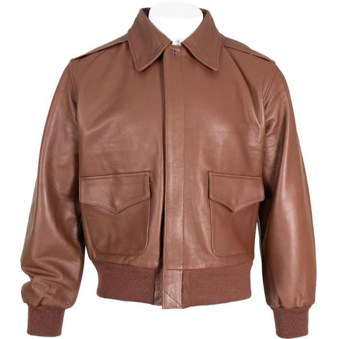 A Front view of a US Pilots Leather A2 Jacket 