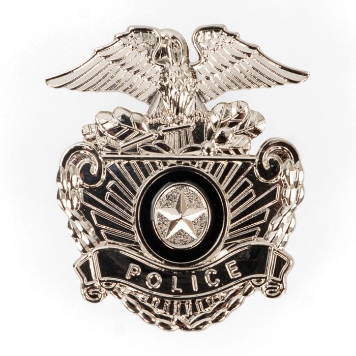 This view shows the front of the US Police Cap Badge - Screwback.