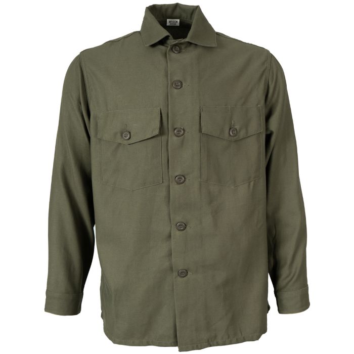 This view shows the front of the US Vietnam OG107 Combat Fatigue Utility Shirt.
