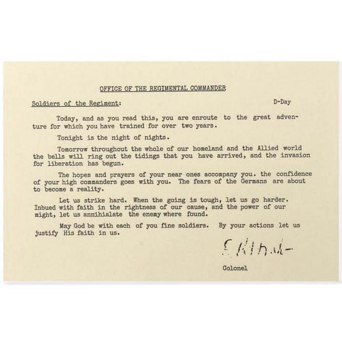 This view shows the front of the US WW2 Colonel Sink 506th PIR D-Day letter.