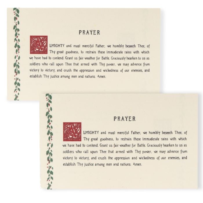 This view shows the front of the prayer card.