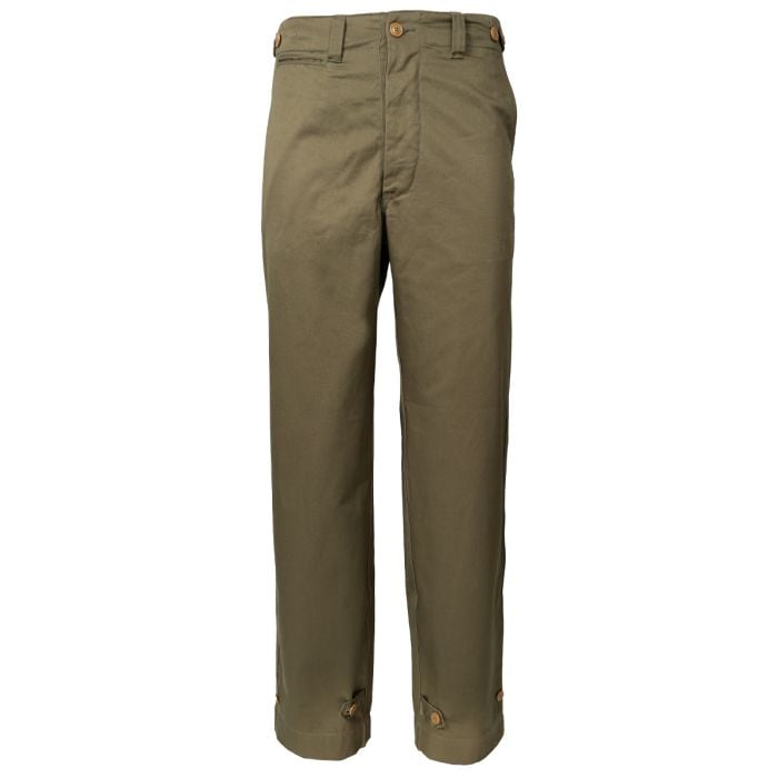 This view shows the front of the US WW2 M43 Trousers