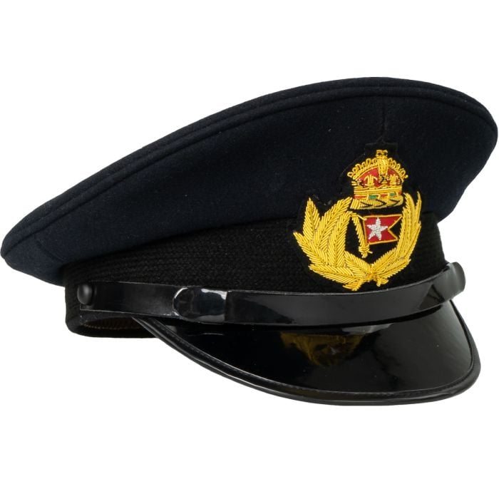 This view shows the front of the White Star Liner Titanic Visor Cap - Blue.