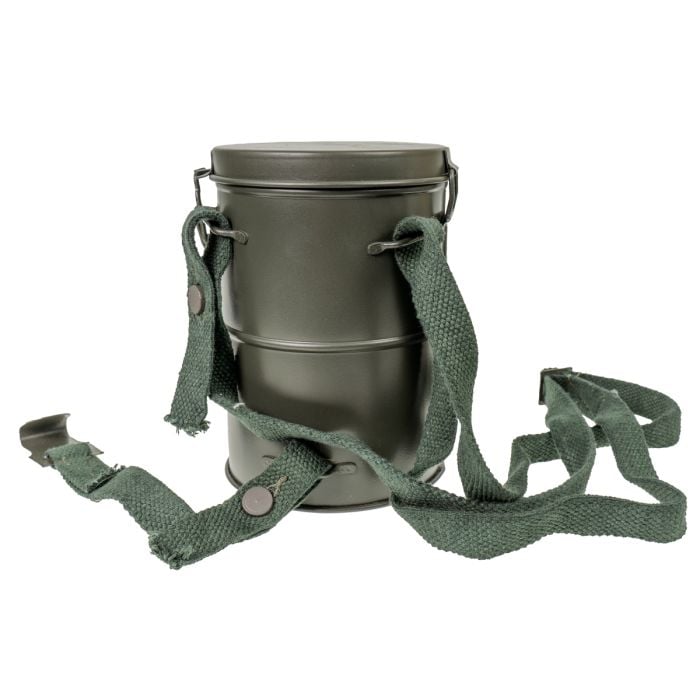 This view shows the complete WW1 German Gas Mask Canister