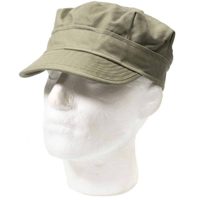 This view shows the front of the US WW2 1st Pattern HBT Cap.