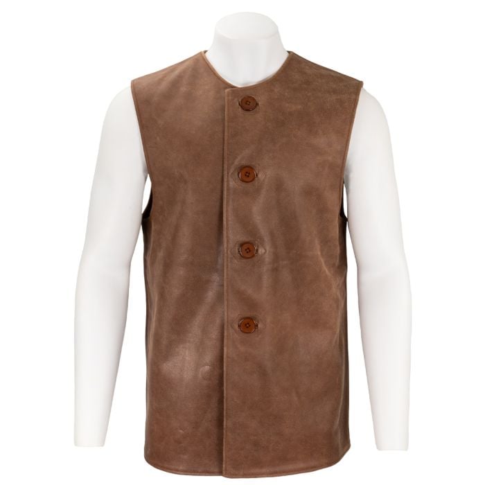 This view shows the front of the WW2 British Leather Jerkin