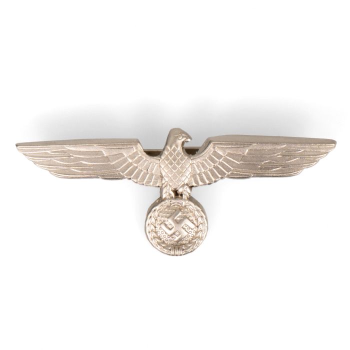 This view shows the WW2 German Army Silver Metal Cap Eagle. 