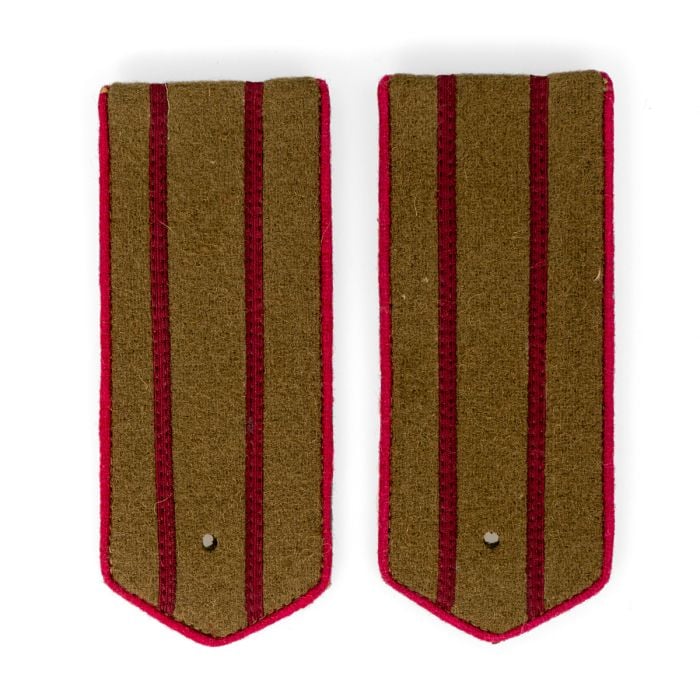This view shows the front of the WW2 Russian Senior Officer Shoulder Boards - Red stripes indicate senior officer rank.