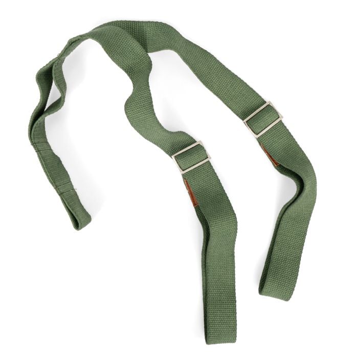 This view shows the front of the WW2 Russian USSR Canvas Y-Strap Brass Buckle - Green.