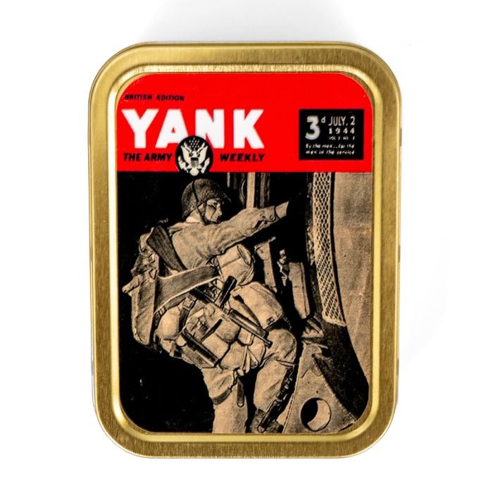 This view shows the front of the WW2 Yank Magazine July 2nd 1944 Metal Tin.