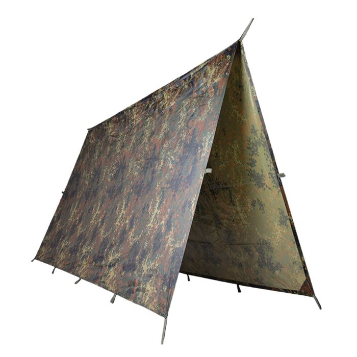 This view shows the tarp being used as a shelter.