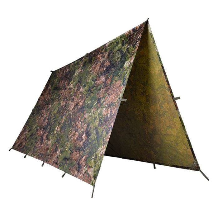 This view shows the tarp being used as a shelter.