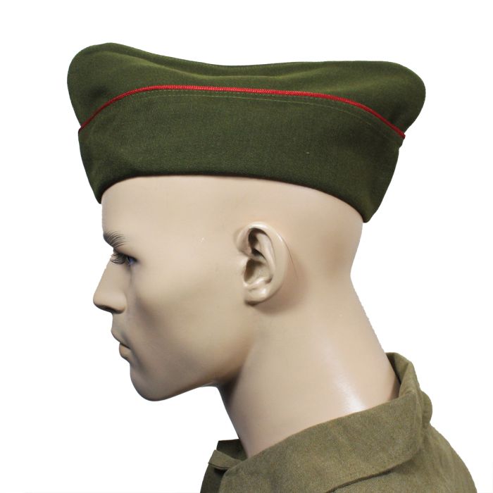 WW2 US Army Garrison Cap Replica – Artillery Red Piping – Wool With Leather Sweatband