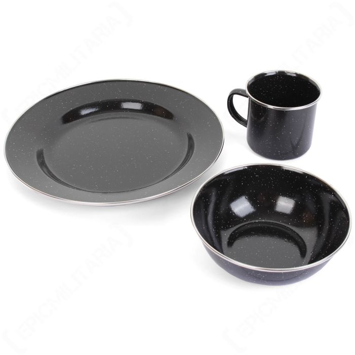 Black Enamel Camping Dinner Set Main