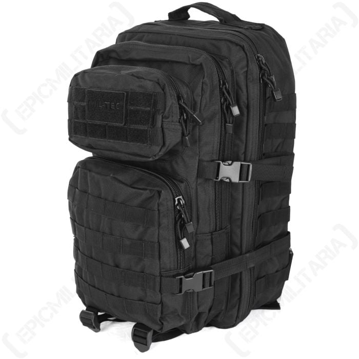 An angled view of a Mil-Tec 36L Molle Assault Pack – Black
