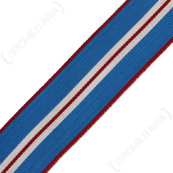 This image shows the red, blue and white stripes that make up the medal ribbon.