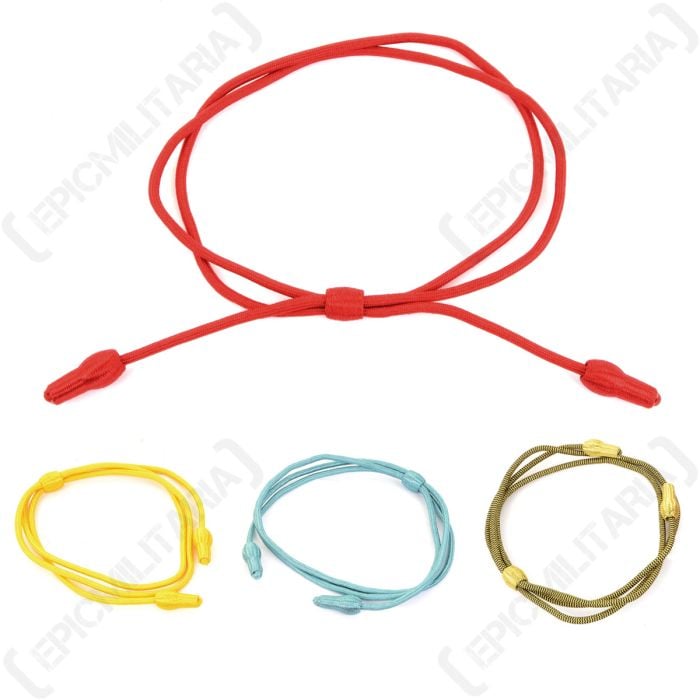 Red, yellow, blue and green round cap cords with toggles