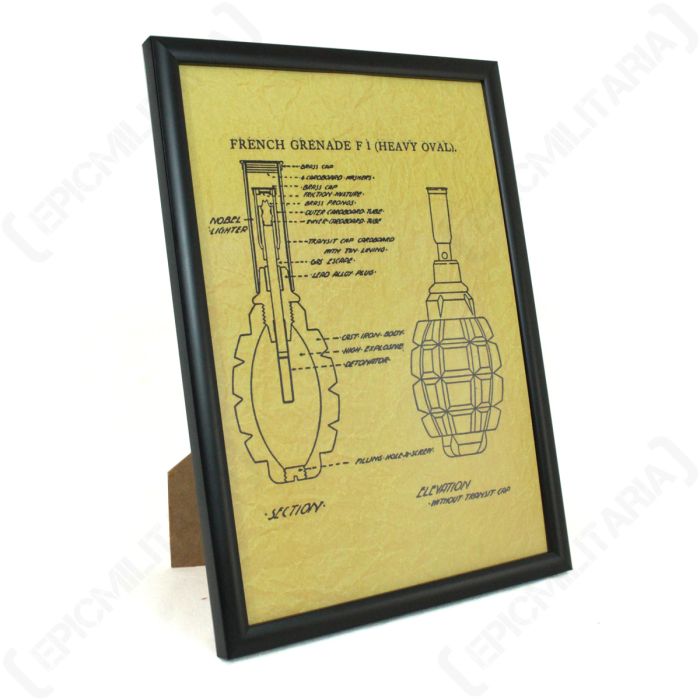 French F1 Grenade Framed Blueprint