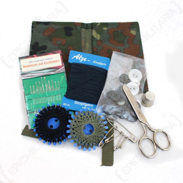German Army Sewing Kit with Flecktarn Camo Case