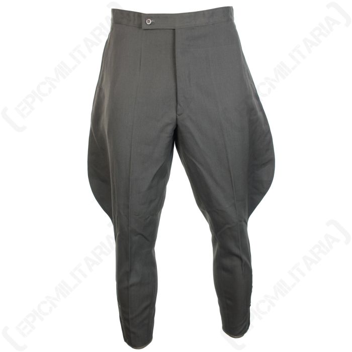 Front view of grey Jodhpur trousers on white background