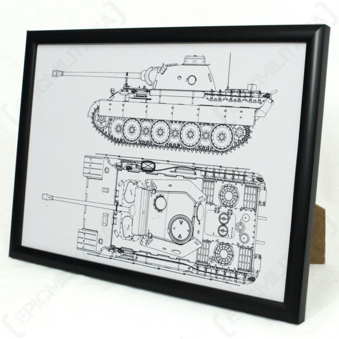 Print Picture WW2 Military Army Framed A4 German Panther Tank Framed Blueprint