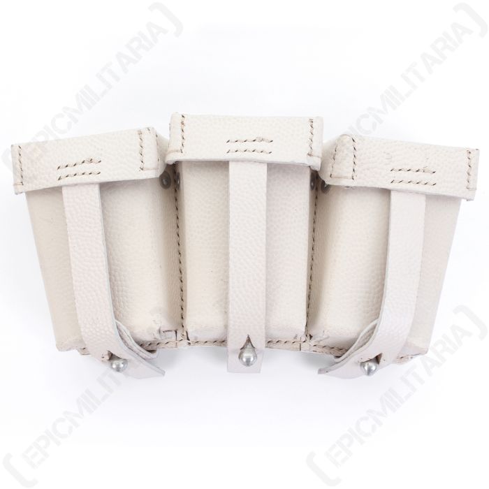 This view shows the front of the K98 White Leather Ammo Pouches Main