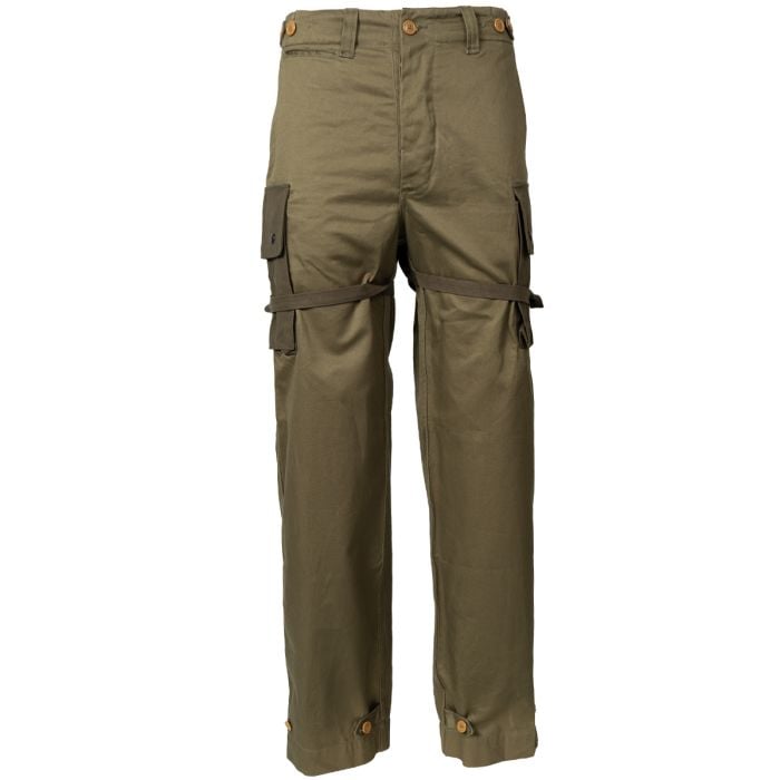 This view shows the front of the US WW2 Airborne M43 Trousers.