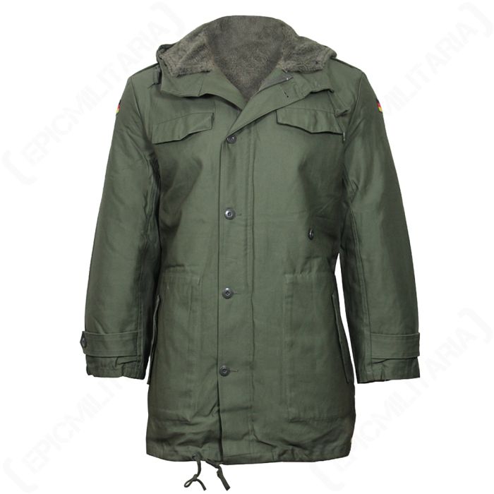 Olive German Army Parka with Liner Winter Coat Fleece Lined Hood Repro New