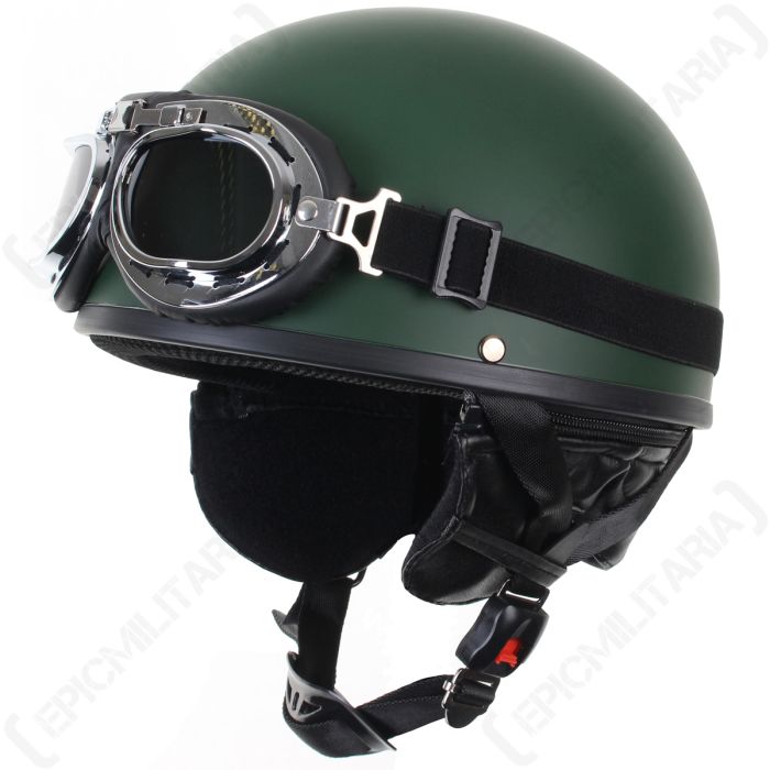 Open Helmet with Goggles - Olive Main