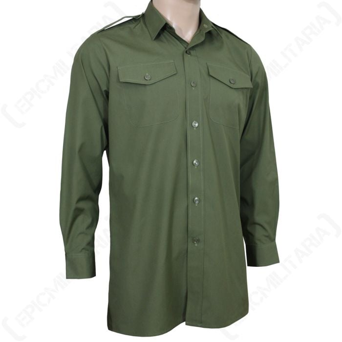 Front view of buttoned-up Original British Army Olive Field Shirt
