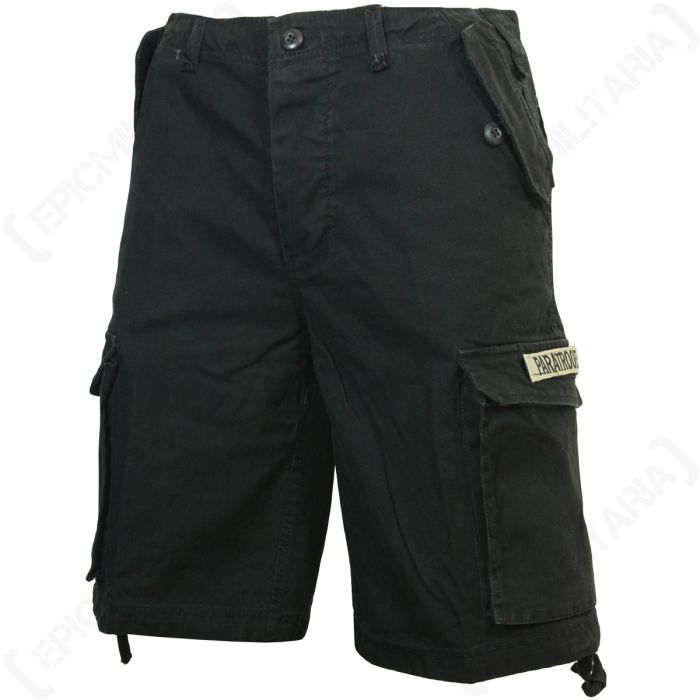 Black Prewash Paratrooper Shorts